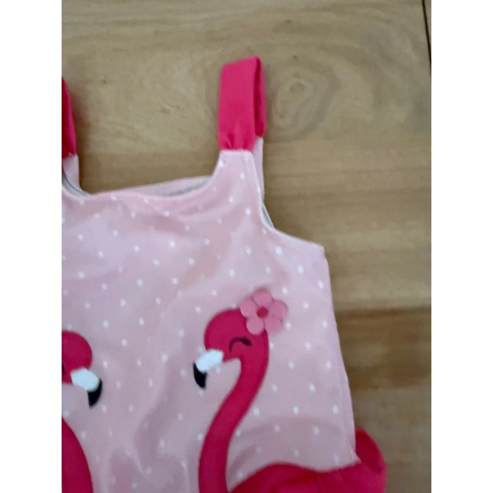 Gymboree Girls Pink Polka Dot Flamingo Ruffle One Piece Swimsuit 3T RN70530